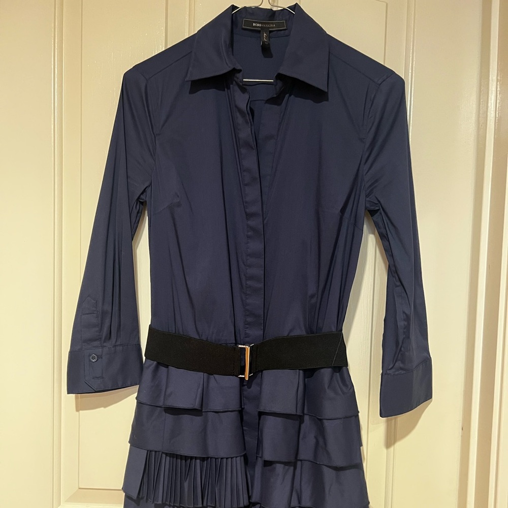 BCBGMaxAzria Midnight Blue Blouse Ruffle Dress